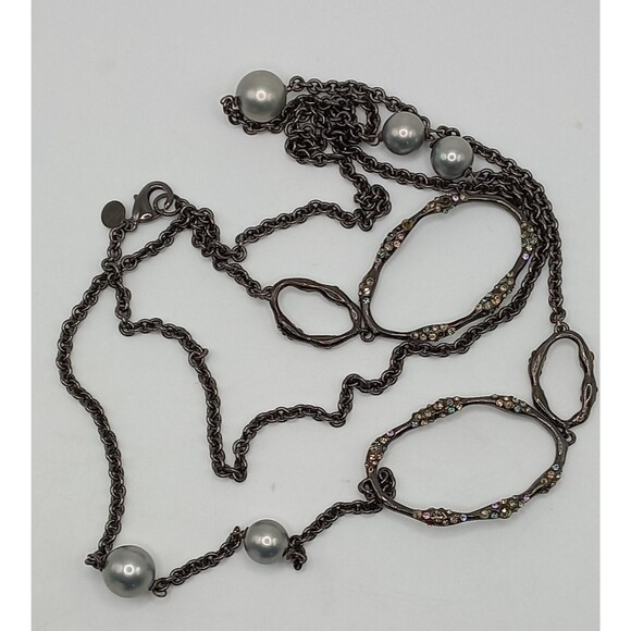 Alexis Bittar Jeweled Oval Links,  Faux Pearls Necklace  43" Long - Picture 4 of 9